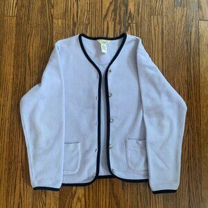 Womens LL Bean lilac purple fleece cardigan with pockets 60s retro office Size M